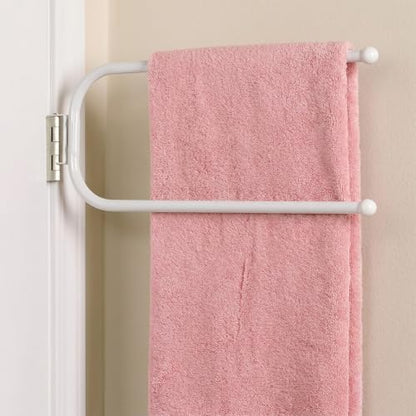 Novabright Door Hinge Towel Bar Rack Behind Storage Door Double Bar Towel White Alloy Steel Rack Holder Hinge Mounted for Family Compact Spaces Small Bathrooms Bedroom