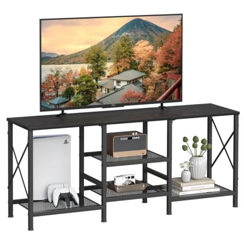 JARHETUN TV Stand for 55 Inch TV, Entertainment Center with 3-Tier Open Shelves, TV Console Table for Living Room, Bedroom, Black - color: Black