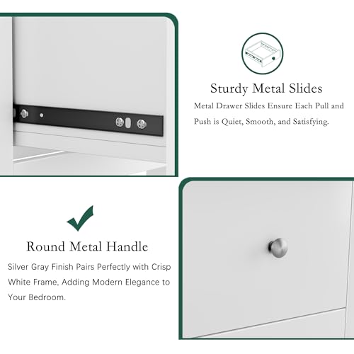 BHG Computer Desk with Drawers,Modern White Home Office Desk with Storage Filing Cabinet, Vanity Desk Makeup Dressing Table for Bedroom,Small Writing Table PC Desks for Study(White, 43.3") - color: White