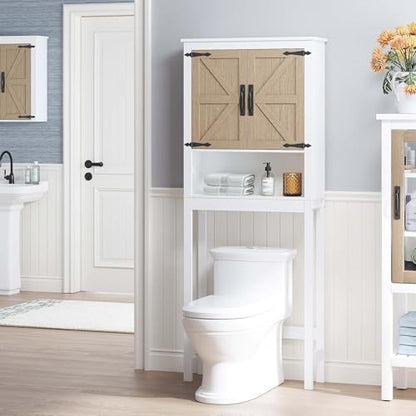 Spirich Over The Toilet Storage Cabinet, Farmhouse Over Toilet Bathroom Organizer with Wood Grain Barn Doors and Adjustable Shelves - style: Grain Barn Door