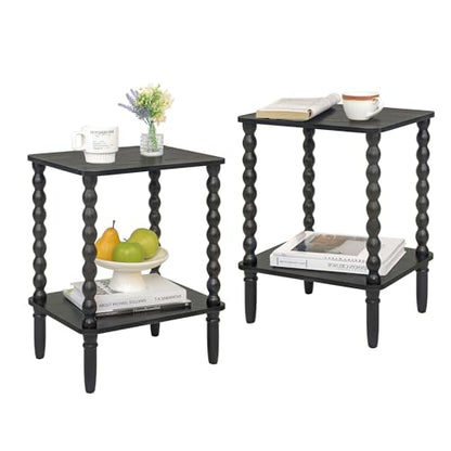 Fultyle End Tables Set of 2, Small Side Table with Storage Shelf, Nightstands for Bedroom Set of 2 for Living Room, Office and Small Spaces (Black) - color: Black Set of 2