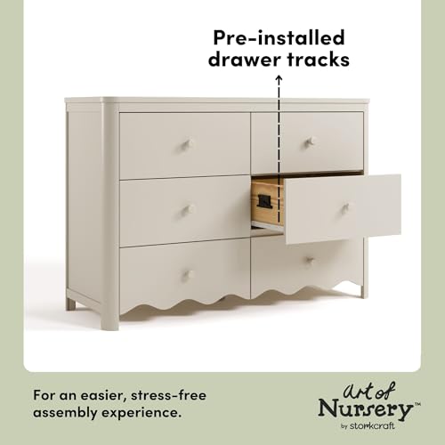 Storkcraft Casablanca 6 Drawer Dresser, Frosted Oat | GREENGUARD Gold Certified, White Dresser for Bedroom, Kids & Nursery Storage Chest, Safety Interlocking Drawers, Kids Bedroom - color: Frosted Oat, style: 6 Drawer Dresser