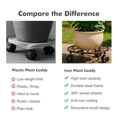 3 Pack Plant Caddy with Wheels Heavy Duty 11.8 Inches Metal Plant Stand with Wheels Plant Dolly Rolling Plant Stand Plant Roller with Casters for Indoor and Outdoor (3, Bronze) - color: Bronze