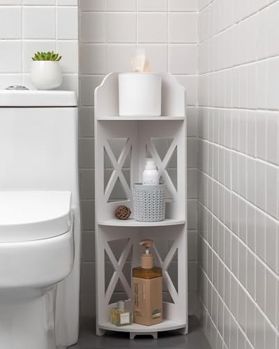 J JINXIAMU Corner Shelf Stand, Storage Organizer Great for Bathroom, Corner Shelf Perfect for Small Space,Waterproof Stand Also Use for Toilet Paper Stand,White - color: White