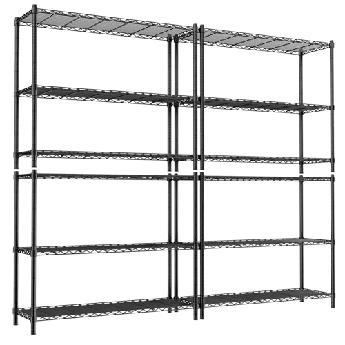 Storage Shelves, 4 PCS 48" L x 20" W x 47" H Heavy Duty Garage Wire Shelving Unit Loads 1200LBS, 3-Tier Adjustable Metal Industrial Utility Shelf Rack for Kitchen, Laundry Room, Basement - color: Black, size: 48" L x 20" W x 47" H 4PC