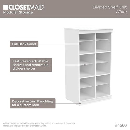ClosetMaid Modular Storage Shelf Unit with 12 Adjustable Shelves & Dividers, White - color: White