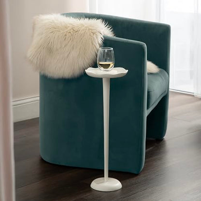 Kate and Laurel Alessia Modern Decorative Metal Drink Table, 8 x 8 x 22, White, Transitional Round Cast Aluminum Pedestal Plant Stand with Rough Texture and Wavy Scalloped Edge - color: White