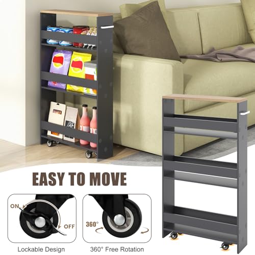 SlickBlue Rolling Serving Cart Narrow with Open Shelves for Kitchen Bathroom Living Room - color: Grey