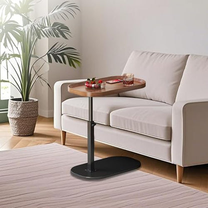 Adjustable Height C Shaped Side Table, Couch Tables That Slide Under, C Side Table Raised Edge, 360°Swivel C Shaped End Table, Small Coffee C Table, End Table for Sofa/Bed/Bathtub (Wood) - color: Wood
