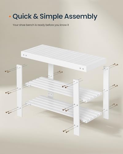 SONGMICS HOME 3-Tier Bamboo Shoe Bench, Shoe Rack, for Entryway Bathroom Bedroom, 11.5 x 27.8 x 18 Inches, White - color: White