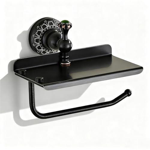 Toilet Paper Holder, NEWRAIN Vintage Bathroom Toilet Paper Roll Holder with Shelf, Solid Brass RV Tissue Roll Holder Wall Mounted, Oil Rubbed Bronze Commercial Farmhouse Toilet Paper Dispenser - color: Oil Rubbed Bronze