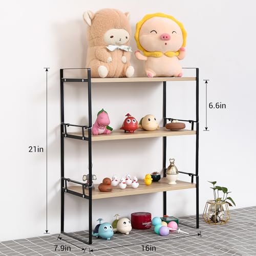 YGYQZ Desk Shelf Organizer for Top of Desk, 3-Tier Desktop Bookshelf, Black & Wood - color: 3-tier Black/Wood