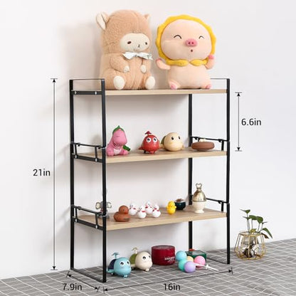 YGYQZ Desk Shelf Organizer for Top of Desk, 3-Tier Desktop Bookshelf, Black & Wood - color: 3-tier Black/Wood