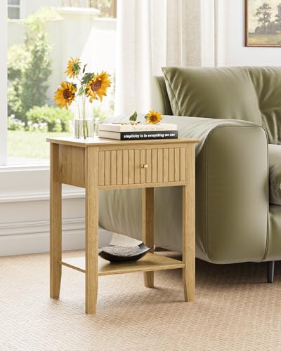 Fluted Nightstand, Farmhouse Night Stand with 1 Drawers, Mid Century Modern Side Accent Table,Bedside End Table for Bedroom, Living Room, Yellow Oak - color: Oak, size: 1 Drawer