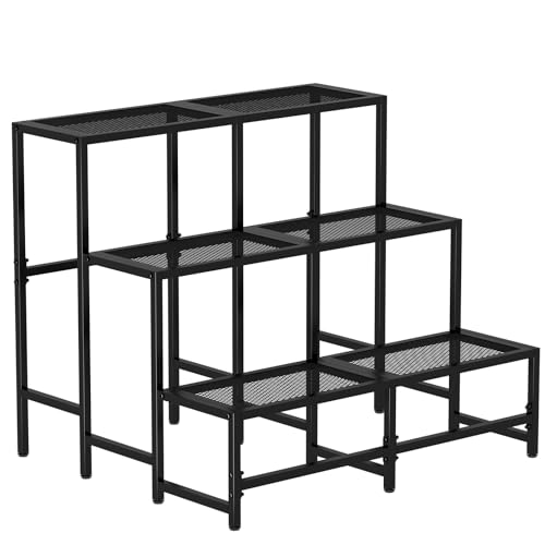 Garden 4 you 3 Tier Large Metal Plant Stand, Garden Display Shelf Flower Pot Holder Storage Organizer Rack for Indoor Home Outdoor Patio Balcony Yard( Black,Rectangle) - color: Black, size: StyleA-27.5"L x 23.6"W x 23.6"H