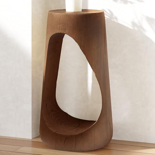 Merax Hollow MGO Accent Side Table, Unique Modern End Table with Wide Pedestal & Tabletop, Small Drink Tables for Living Room, Bedroom Night Stand Bedside Table, No Assembly Required, Brown - color: Brown, size: Hollow Design