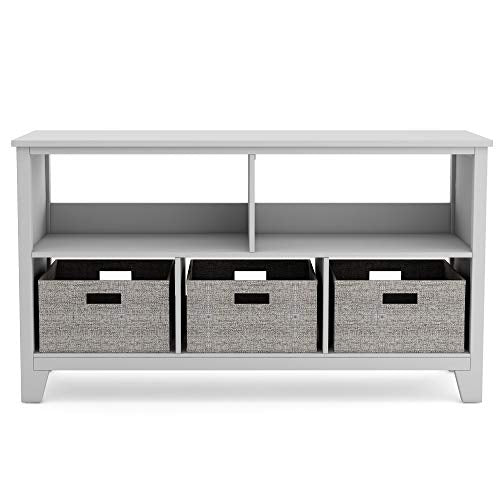 Martha Stewart Kids' Low Bookcase (Gray) - 24 Inch Wooden Storage Organizer Cubby with Fabric Bins for Playroom and Bedroom - color: Grey