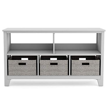 Martha Stewart Kids' Low Bookcase (Gray) - 24 Inch Wooden Storage Organizer Cubby with Fabric Bins for Playroom and Bedroom - color: Grey