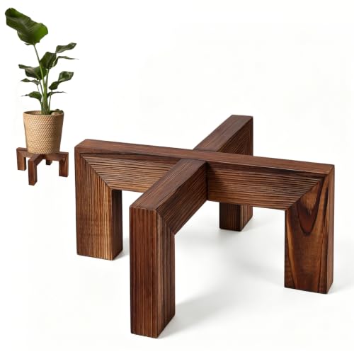 Wood Plant Stand Indoor Outdoor, Mid Century Modern Planter Holder, Sturdy Plant Pot Stand, Single Floor Flower Pot Holder (Walnut, Fit 2.5-8 Inch Pots) - size: Fit 2.5-8 Inch Pots
