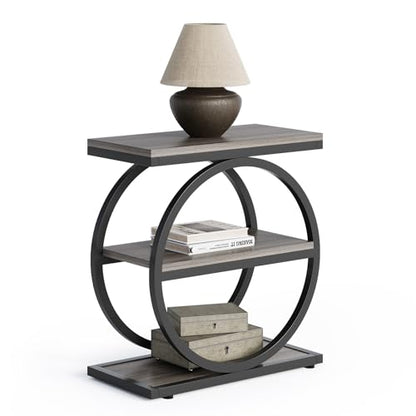 LITTLE TREE End Table Set 2, Side Table with 3 Tiers Shelves, Slim Sofa Side Table for Living Room, Tall Bedside Table Nightstand for Bedroom, Grey and Black - color: Grey