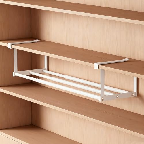 Under-Shelf Expandable Shoe Rack Organizer, White Metal, 40-70cm Width Adjustable, Cabinet Storage for Closet (2 Pcs)