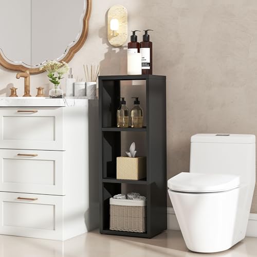 Metal 3 Cube Storage Organizer, Black Short Bookshelf with Storage, 3 Tier Cube Storage Shelf, Small Nightstand, Slim Bedside Table for Living Room, Office, Study, 15 min Assembly - color: Black, size: 3 Cube