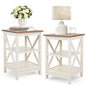 PHI VILLA End Table Living Room Set of 2, Farmhouse Bed Side Table Nightstands for Bedroom, Ivory White Small Side Table - color: Ivory
