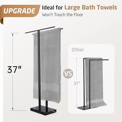 KES 37" Freestanding Towel Rack, Heavy Black Marble Base, Stainless Steel | Equal-height, Fits Large Bath Towels, Stable 8.23 lb Base, Rustproof Stainless T-Bars, Modern Design - color: Black Marble & Black Bar, size: 37" H (Equal-height)