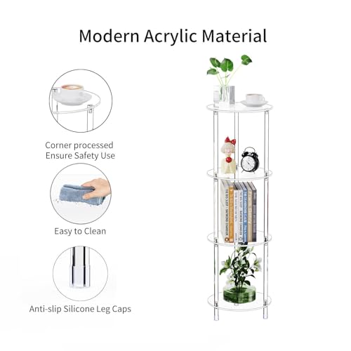 Clear Round Acrylic Side Table for Small Spaces, 11.81" L x 11.81" W x 38.7" H, 4 Tier Small Modern Drink End Table Nightstand, Minimalist Bedside Table for Living Room, Bedroom, Bathroom - size: 4 Tier 1-Pack (38.7"H)