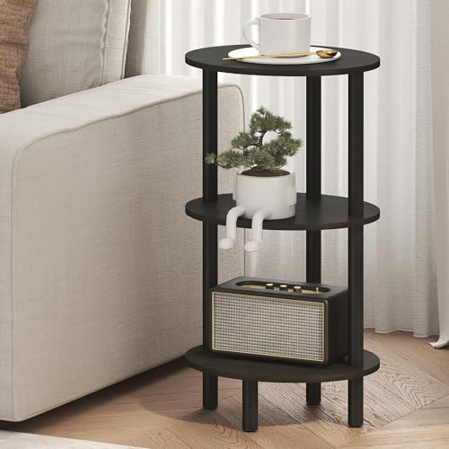 Furinno Turn-N-Tube Side Table, 3-Tier Oval End Table, Night Stand, Bedside Table, for Living Room, Bedroom, Espresso/Black - color: Espresso, size: 1-Pack, Plastic Frame, 3-Tier, 27.6 Inches Tall