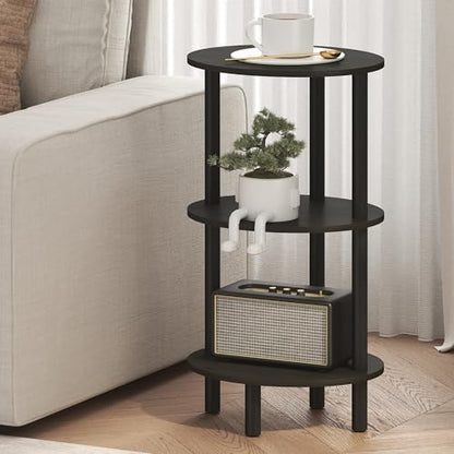 Furinno Turn-N-Tube Side Table, 3-Tier Oval End Table, Night Stand, Bedside Table, for Living Room, Bedroom, Espresso/Black - color: Espresso, size: 1-Pack, Plastic Frame, 3-Tier, 27.6 Inches Tall
