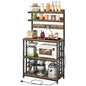 METYERRY Adjustable Bakers Rack with Power Outlet,Coffee Bar Station with Led Lights,Microwave Stand with Storage,5-Tier Kitchen Shelf,Kitchen Storage Rack for Spices, Pots and Pans,Rustic Brown - color: Rustic