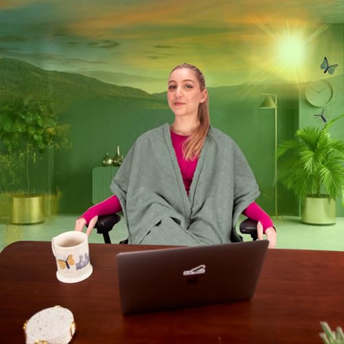 The Original Weighted Office Chair Blanket by SnuggleBack;Cozy Comfy Desk Chair Wrap Attaches for Hands-Free Warmth.Stay Warm In The Winter or Summer.(Sage Fleece) - Weighted by 8Lbs of Clay Beads - color: Weighted Sage Shu Flannel