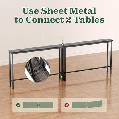 SUPERJARE 78.8 Inch Narrow Console Table with Outlet, Sofa Tables, Behind Couch Table, Long Entryway Tables with Charging Station, for Living Room, Charcoal Gray - color: Charcoal Gray, size: 5.7''D x 78.7''W x 29.7''H