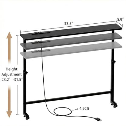 Faesun 33.5 Inch Behind Couch Table, 24"-32" Adjustable Height Range, Behind The Couch Table with Outlet, Adjustable Console Table, Narrow Long Sofa Table, for Living Room, Small Black - color: Black, size: 33.5"w x 5.9"d (C-shaped)