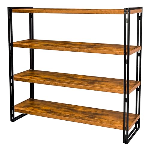 47" 4-Tier Bookshelf Rustic Wood and Metal Industrial Bookshelf for Home Office, Bedroom, Kitchen, Bathroom (Rustic Brown, 4-Tier) - color: Rustic Brown, size: 4-Tier