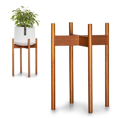 Fox & Fern Mid Century Tall Plant Stand — 10 Inch Fixed Size Raised Wooden Plant Stand for Indoor Planters (Not Included); Modern Flower Pot Holder with Plug In Design; Easy to Assemble - Acacia - color: Acacia Tall, size: 10 Inch - Fixed