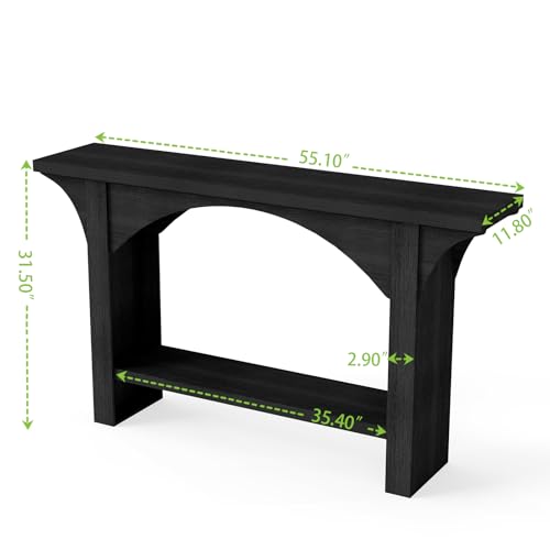 Black Entry Table, 55'' Modern Console Table 2-Tier Wood Entrance Table Foyer Tables for Entryway Hallway - color: Black 07