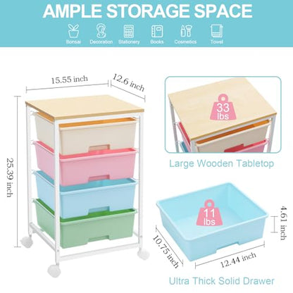 Utility Cart with 4 Drawers, Rolling Storage Cart with Drawers, Rainbow | Storage Rolling Drawer Cart - color: Rainbow