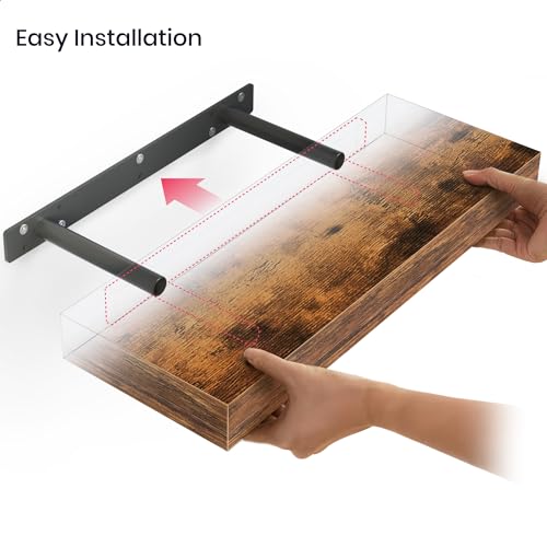 Ballucci Floating Shelves, 16" Wood Wall Shelf Set of 2, with Invisible Brackets for Bathroom, Living Room, Bedroom, Kitchen, Nursery, 6" Deep, Rustic Brown - color: Rustic Brown, size: 15.8 in (1.5)