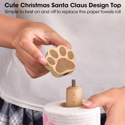 KitchLife Cute Wooden Paper Towel Holder Countertop - Solid Freestanding Paper Towel Dispenser Stand Organizer with Anti-Skid Base (Paw) - style: Paw