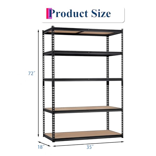 Heavy Duty Storage Shelves 5-Tier Shelving Unit, 2500 LBS Capacity Metal Rack for Garage Kitchen Pantry, Adjustable Shelves, 35" L x 18" W x 72" H - size: 72" H x 36" W x 18" D