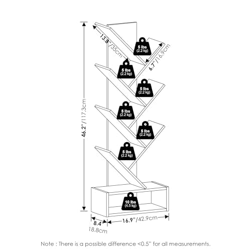 Furinno Tree Book Shelf, 7-Tier Bookshelf, Tree Bookcase with Bottom Shelf, 8.4 x 16.9 x 46.2, for Living Room, Bedroom, Home Office, Amber Pine - color: Amber Pine, size: 7-Tier Tree with Bottom Shelf