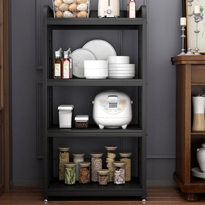 4-Tier Kitchen Baker's Rack, Free Standing Microwave Oven Stand Utility Storage Shelf Island Coffee Bar for Living Room, Home Office (Black) - color: Black