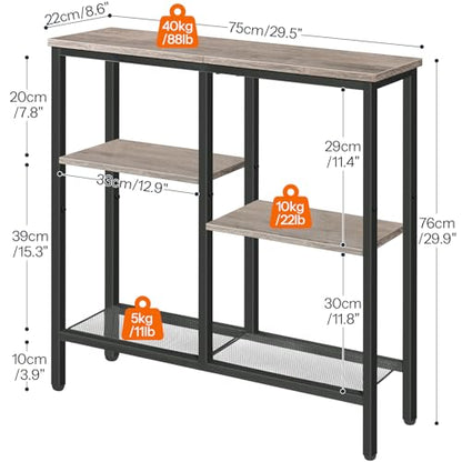 HOOBRO Narrow Console Table, Sofa Table, 4-Tier Industrial Entryway Table with Metal Mesh Shelf, Hallway Table with Adjustable Feet, for Entryway, Living Room, Hallway, Greige and Black BG79XG01 - color: Greige + Black