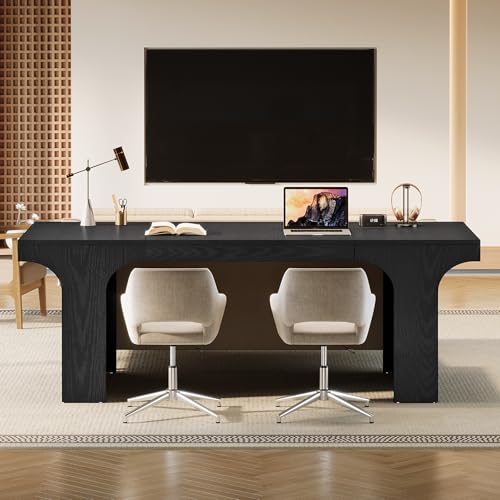 Tribesigns 70.87" Executive Office Desk with Arched Design, Black | Modern Wooden Writing Table, Large Workspace Computer Desk Simple Business Furniture for Home Office, Sturdy Room - color: Black