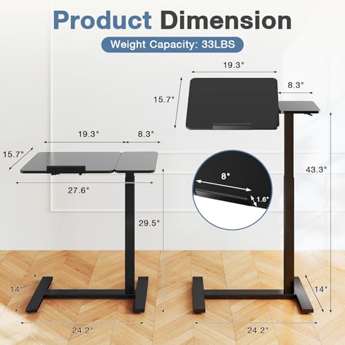 DUMOS Small Standing Desk Rolling Table Adjustable Height, Laptop Mobile Stand with Wheels, Portable Computer Workstation with Tiltable Desktop for Teacher Classroom Home Office, Black - color: Black