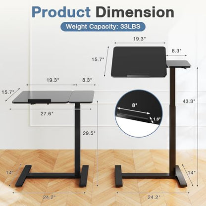 DUMOS Small Standing Desk Rolling Table Adjustable Height, Laptop Mobile Stand with Wheels, Portable Computer Workstation with Tiltable Desktop for Teacher Classroom Home Office, Black - color: Black