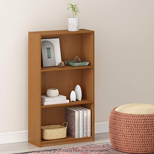 Furinno Basic Book Shelf, 3-Tier Modern Bookshelf, Bookcase with Open Shelves, 9.3 x 21.8 x 39.5, for Living Room, Bedroom, Home Office, Natural Oak - color: Natural Oak, size: 3-Tier