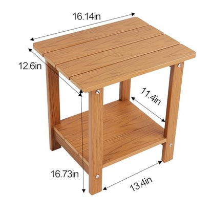 Small Leisure Line Side Table, 2-Tier Adirondack Side Table Outdoor with Open Shelf, 16 in Wooden Deck Table for Patio Porch Pool, 200 Lbs Capacity, Easy Assembly (Teak) - color: Teak